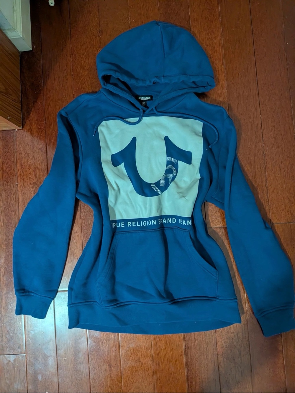 True Religion Blue Horseshoe Logo Pullover Hoodie L